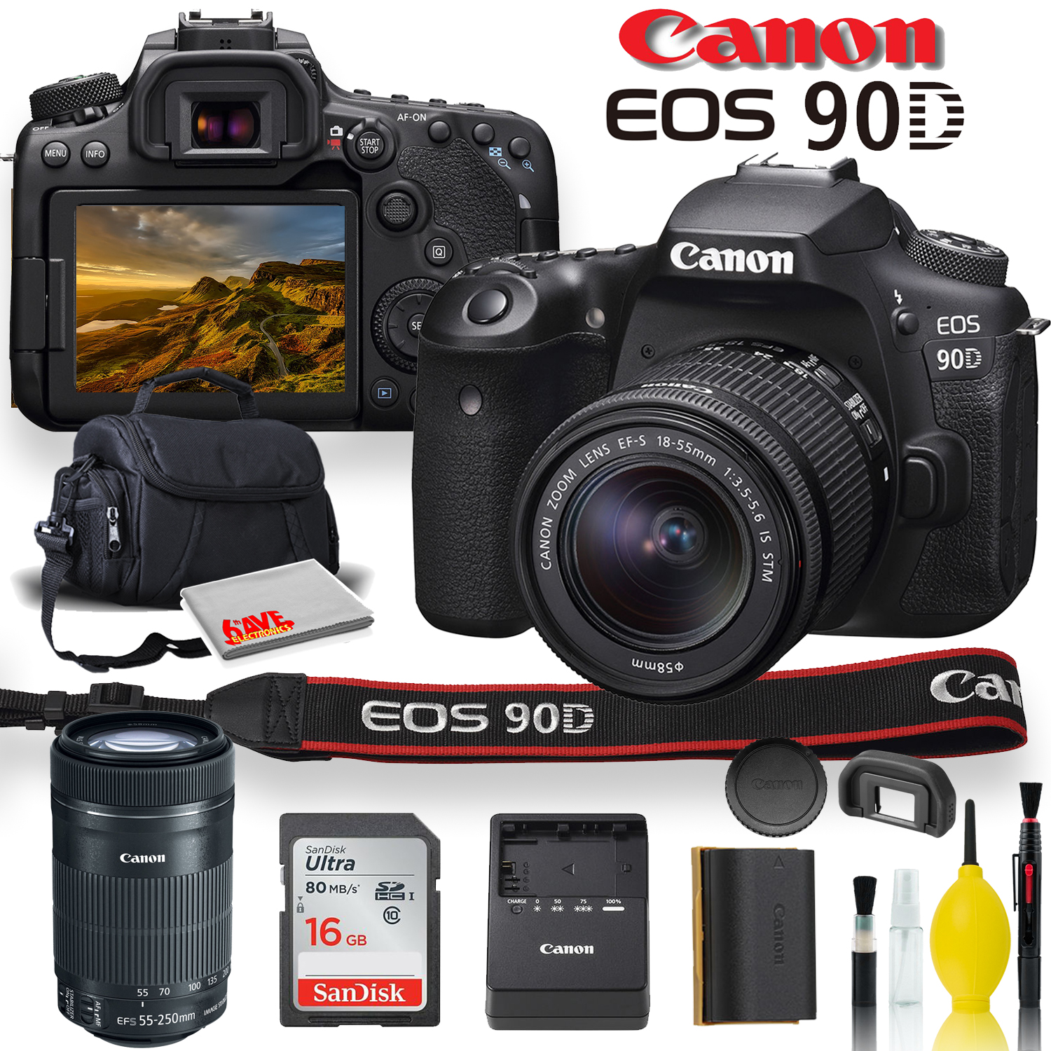 Canon EOS 90D DSLR Camera + 1855mm & 55250mm Lenses Starter Bundle 03