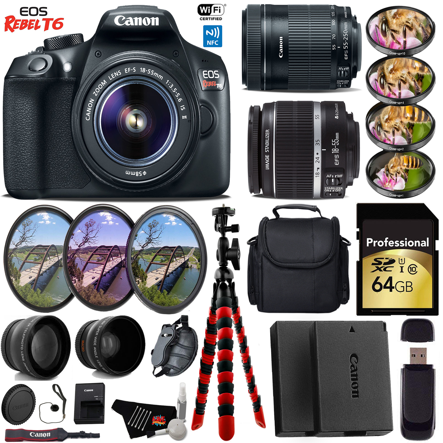 Canon EOS Rebel T6 DSLR Camera + 1855mm is Lens & 55250mm is STM Lens