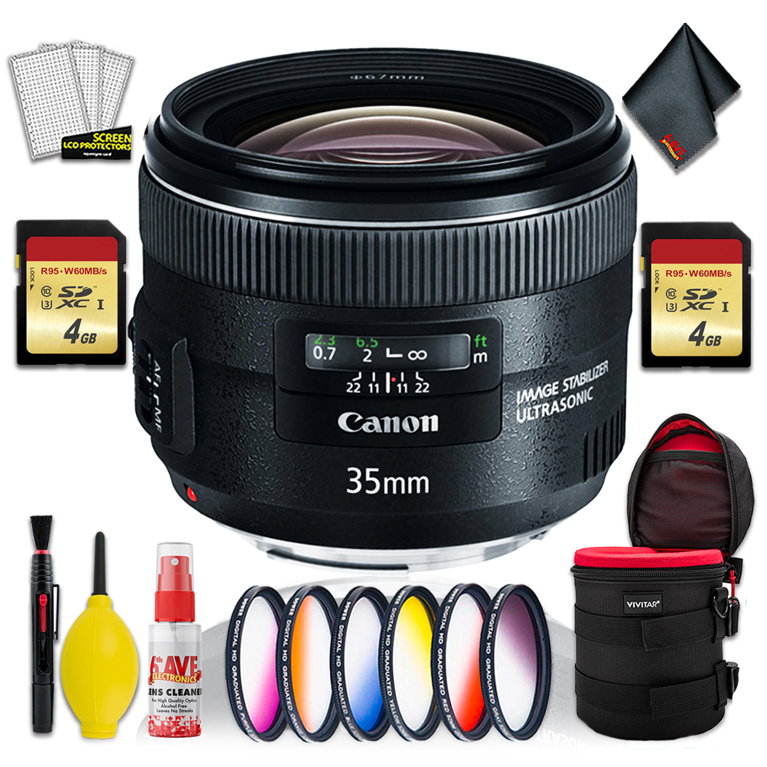 Canon EF 35mm f/2 IS USM Lens (Intl Model) +2x 4gb Memory Card, 6 inch  Vivitar P