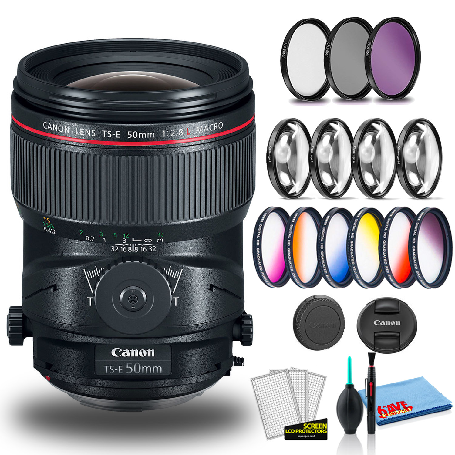 Canon TS-E 50mm f/2.8L Macro Tilt-Shift Lens with Cleaning Kit and