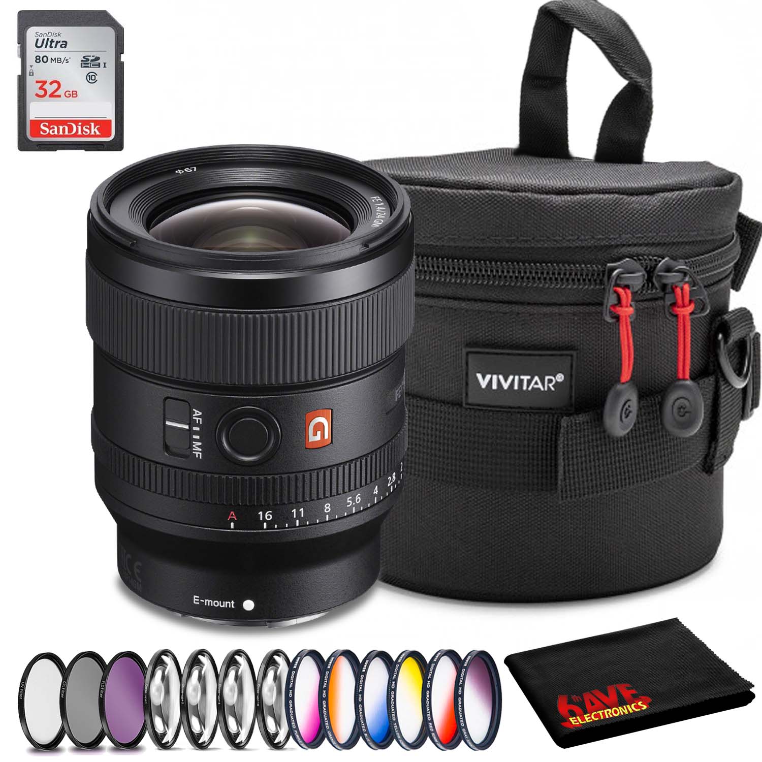 Sony FE 24mm f/1.4 GM Lens (Intl Model) Accessory Kit