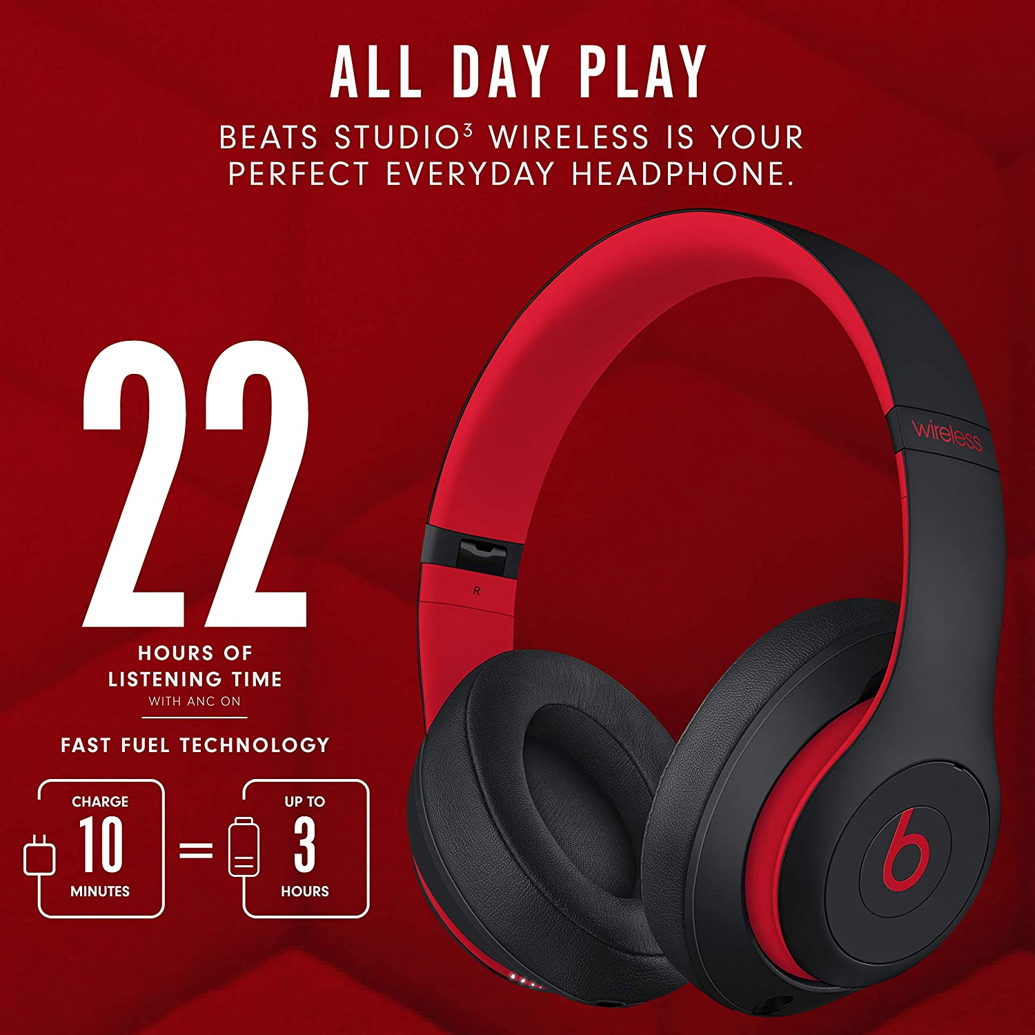 Beats Studio3 Wireless Headphones - 22hr Battery, Microphone (Asst Colors)