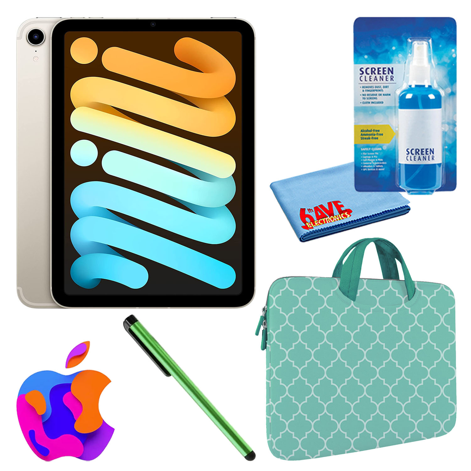Apple iPad Mini 6 (256GB, Wi-Fi, Starlight) Bundle with Mint Moroccan Sleeve - Picture 1 of 9