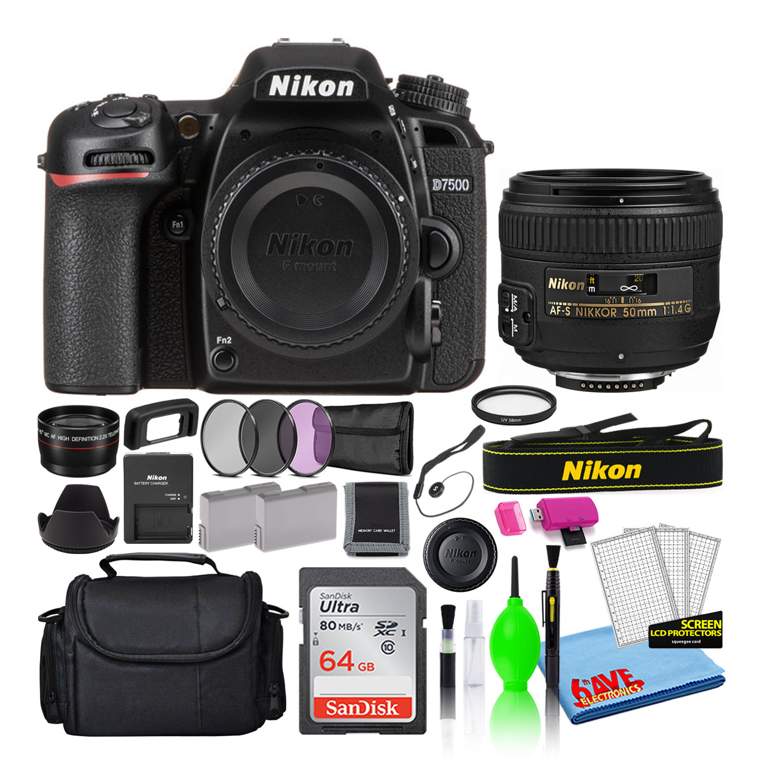 Nikon D7500 Digital Camera with 50mm f/1.4G Lens (1581) + 64GB Card + Bag (Intl) - Picture 1 of 9