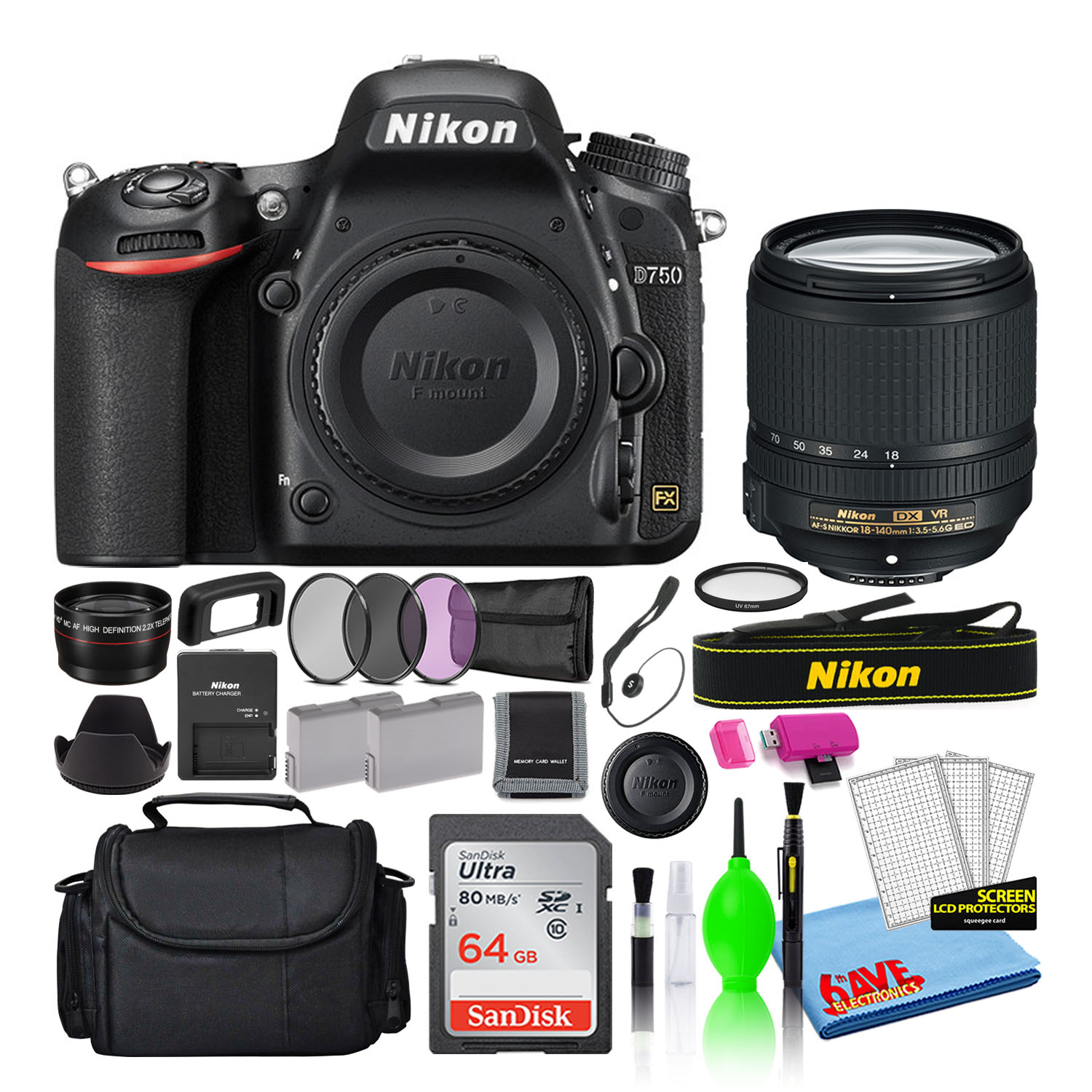 Nikon D750 Digital Camera with 18-140mm VR Lens (1581) + 64GB Card