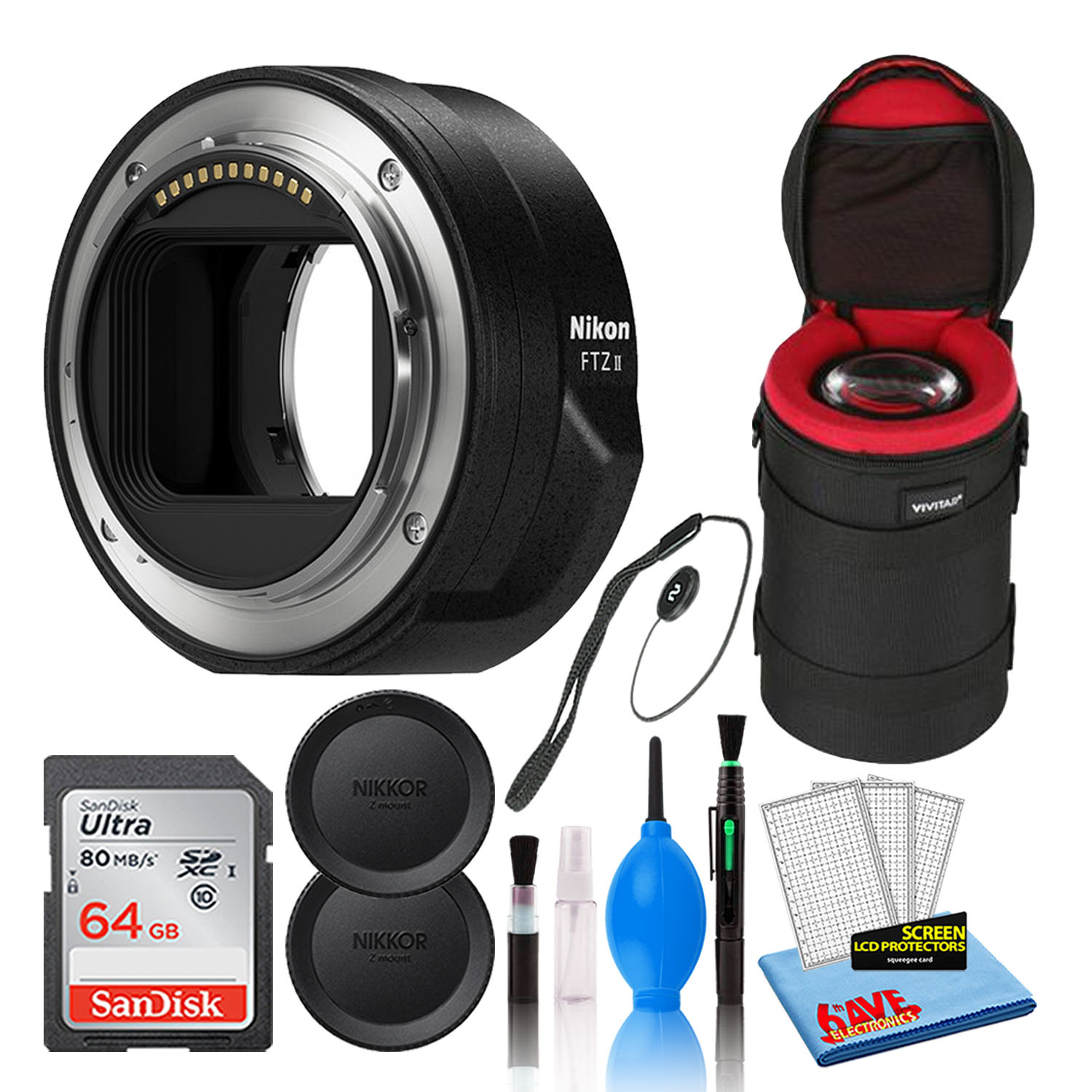 Nikon FTZ II Mount Adapter (4264) With 5-PC Accessory Bundle - For