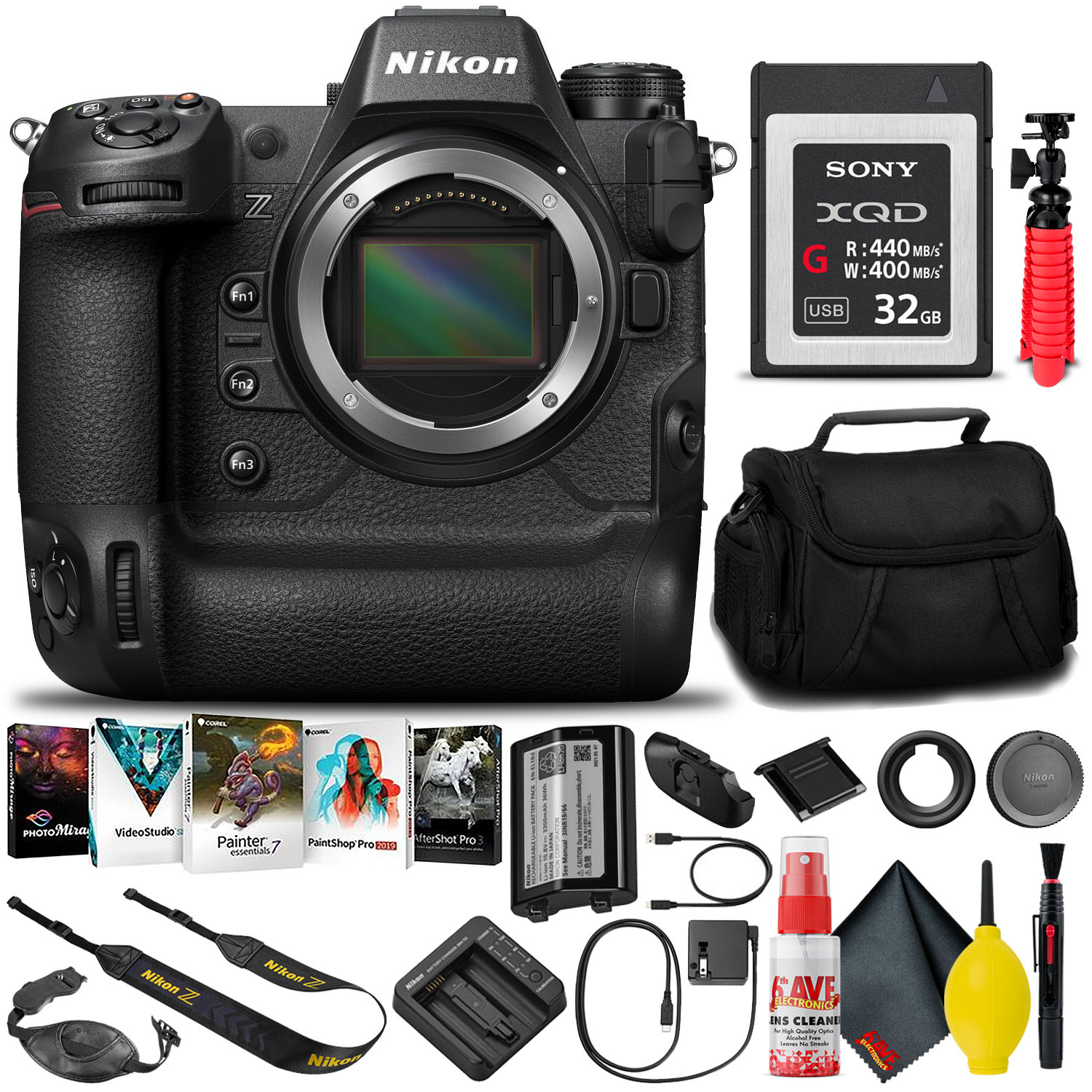 Корпус беззеркального фотоаппарата Nikon Z9 (1669) с картой памяти XQD емкостью 32 ГБ + программное обеспечение (МЕЖДУНАРОДНОЕ)