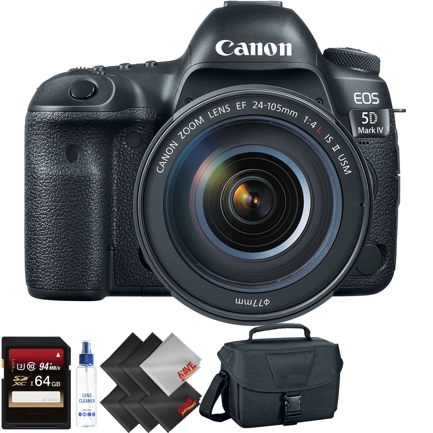 Canon EOS 5D Mark IV DSLR Camera +24-105mm f/4L II Lens + 64GB Memory Card + 1 Y