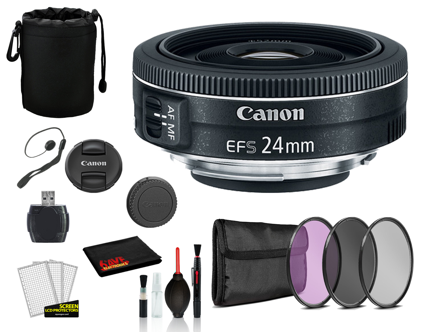 Canon EF-S 24mm f/2.8 STM Lens with Bundle Package Deal