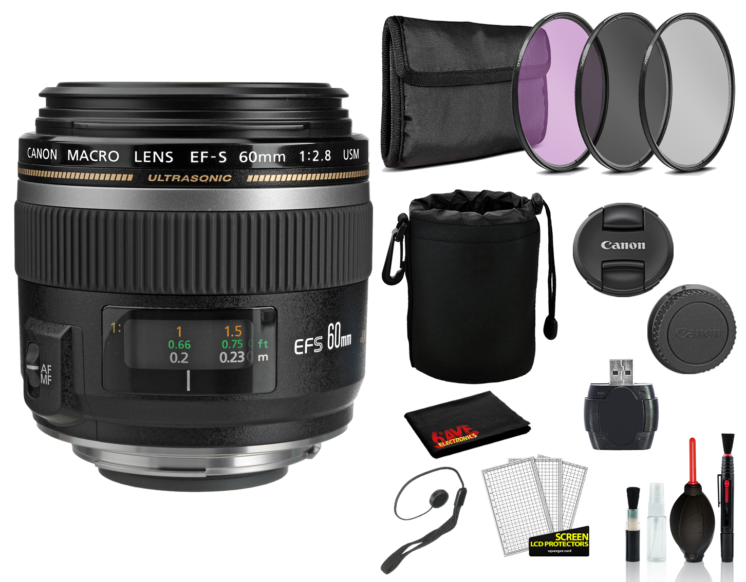 Canon EF-S 60mm f/2.8 Macro USM Lens with Bundle Package Deal Kit 