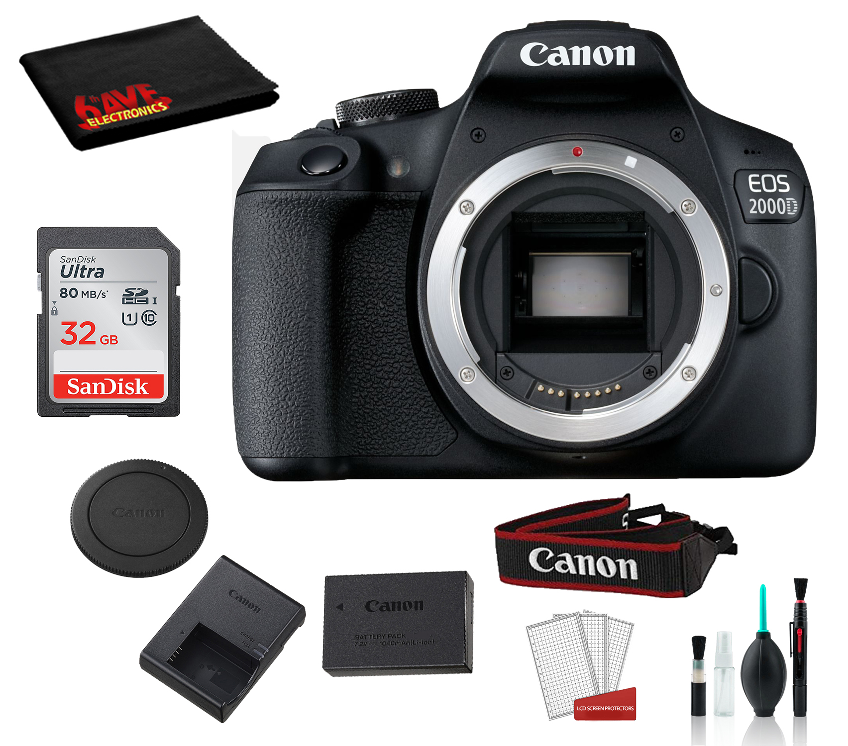 Canon EOS 2000D (Rebel T7) Body Only Kit +Accessory Bundle ...