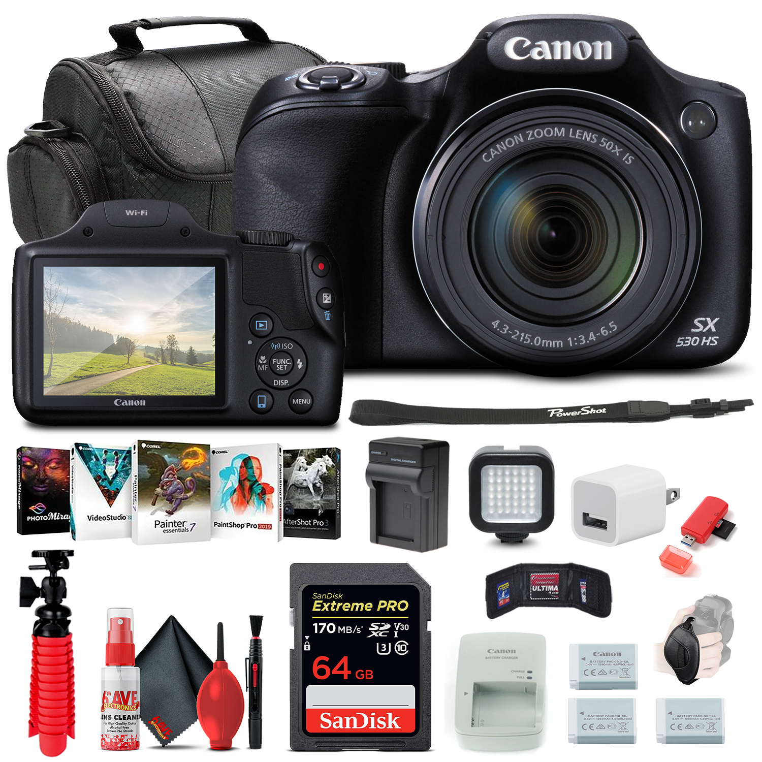 Canon PowerShot SX530 HS Digital Camera (9779B001) 64GB Card