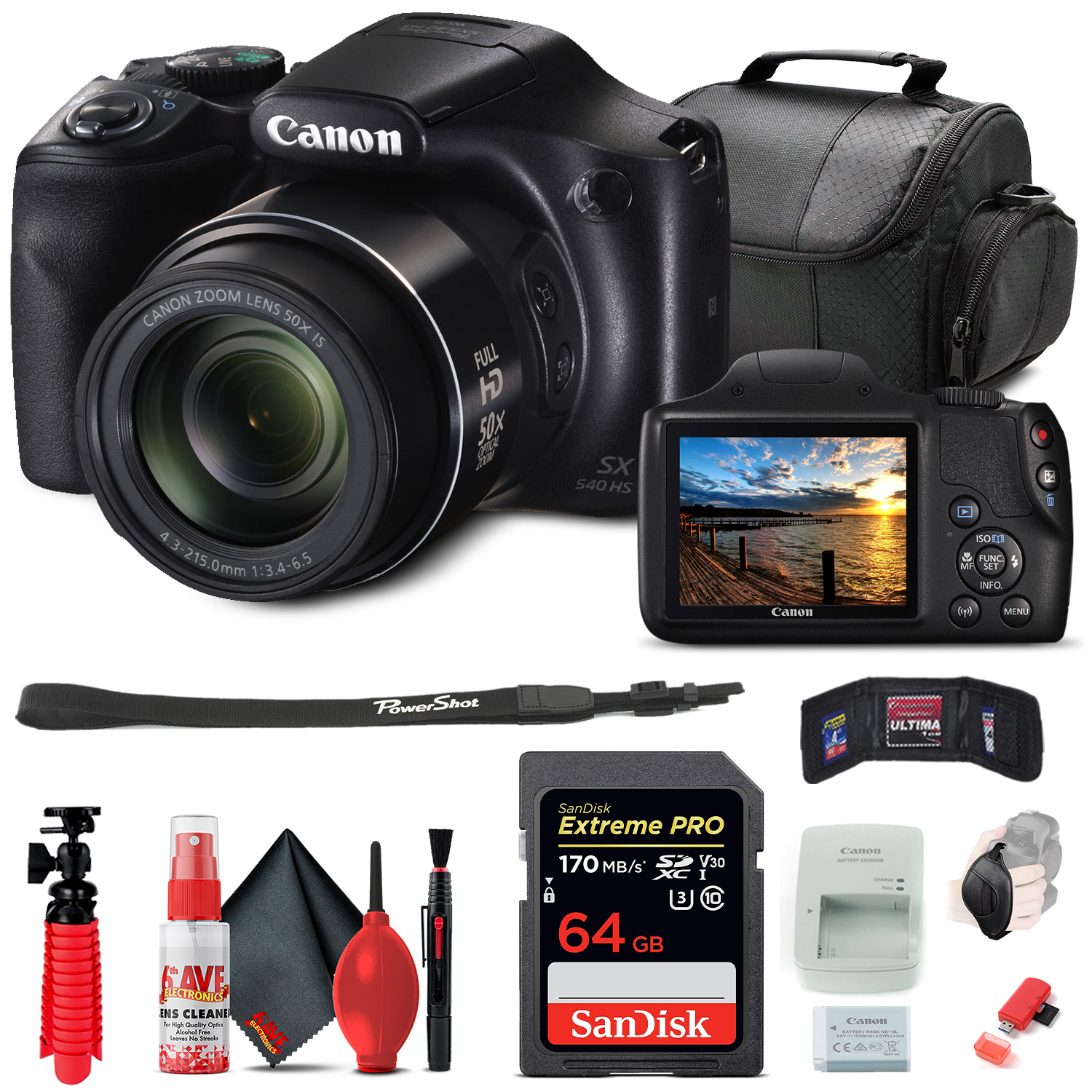 Canon PowerShot SX540 HS Digital Camera (1067C001) + 64GB Card + More - Picture 1 of 3