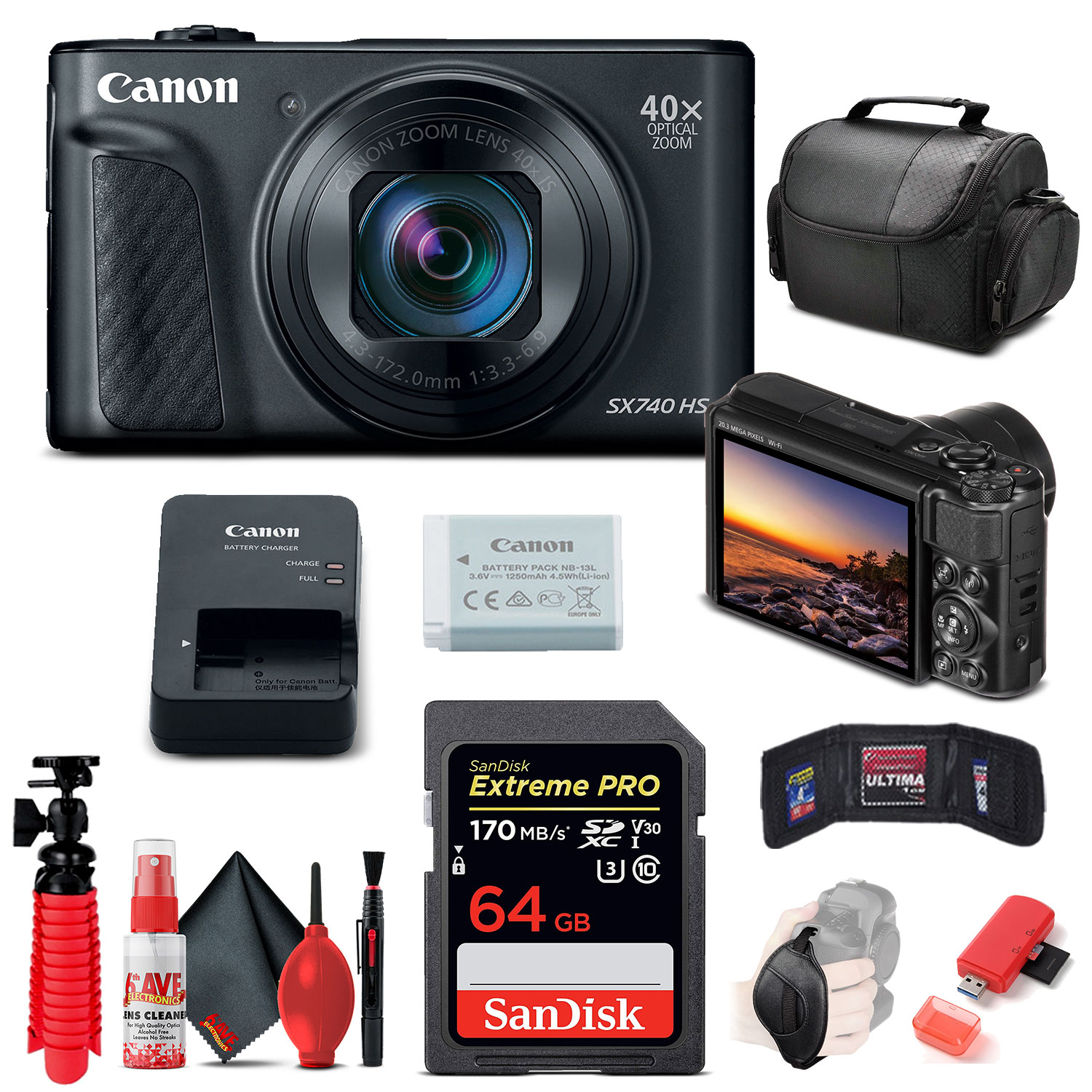 Canon PowerShot SX740 HS Digital Camera (Black) (2955C001) +
