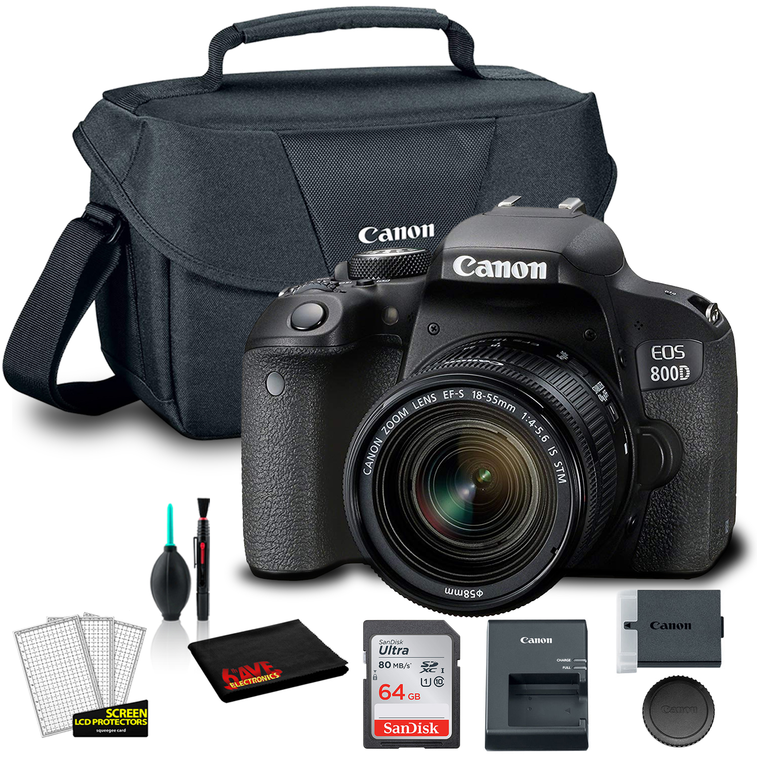 Canon 800D DSLR Camera W/ 18-55mm Lens + Canon Bag + Sandisk 64GB + Care Kit | eBay