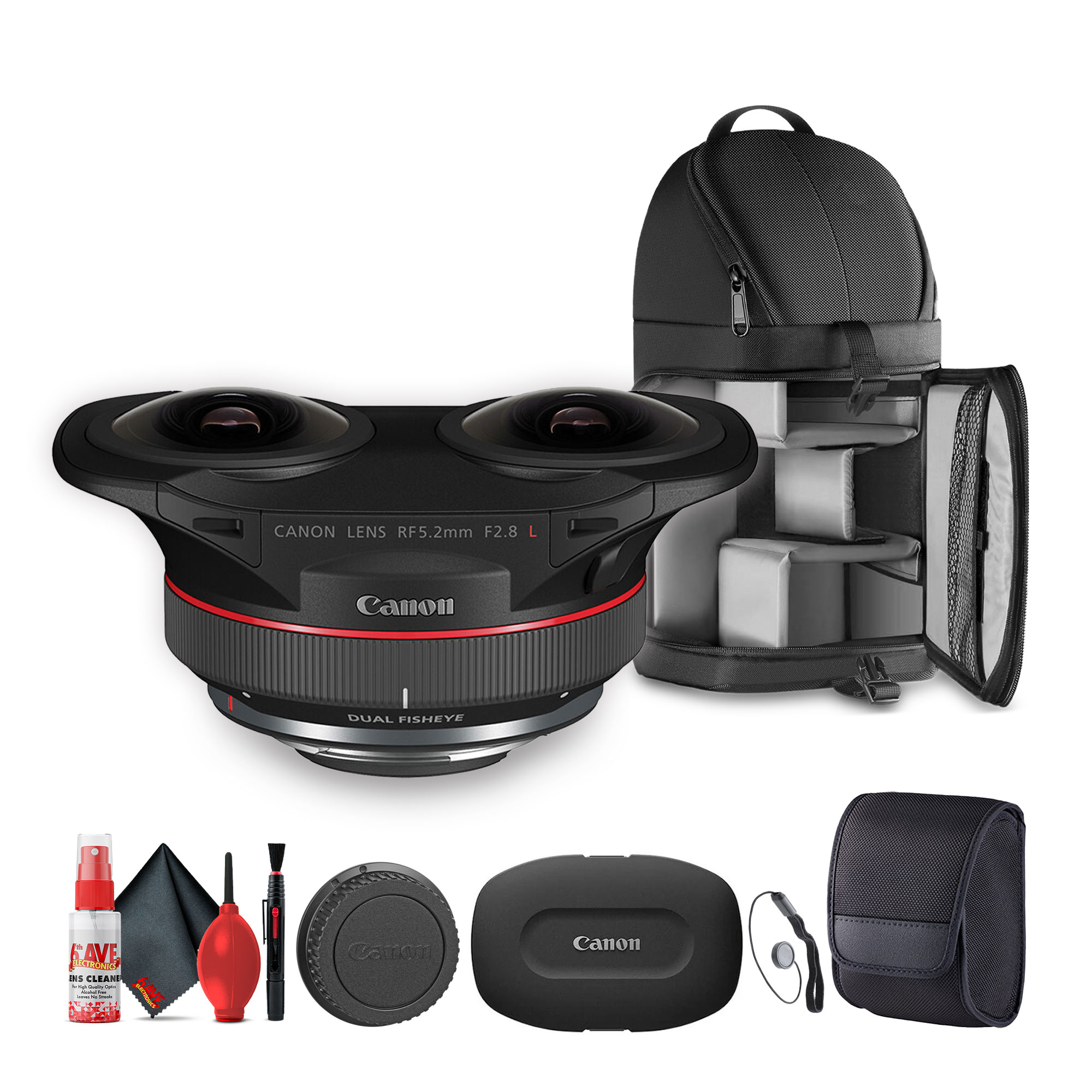 Canon RF 5.2mm f/2.8 L Dual Fisheye 3D VR Lens + Sling Backpack + 