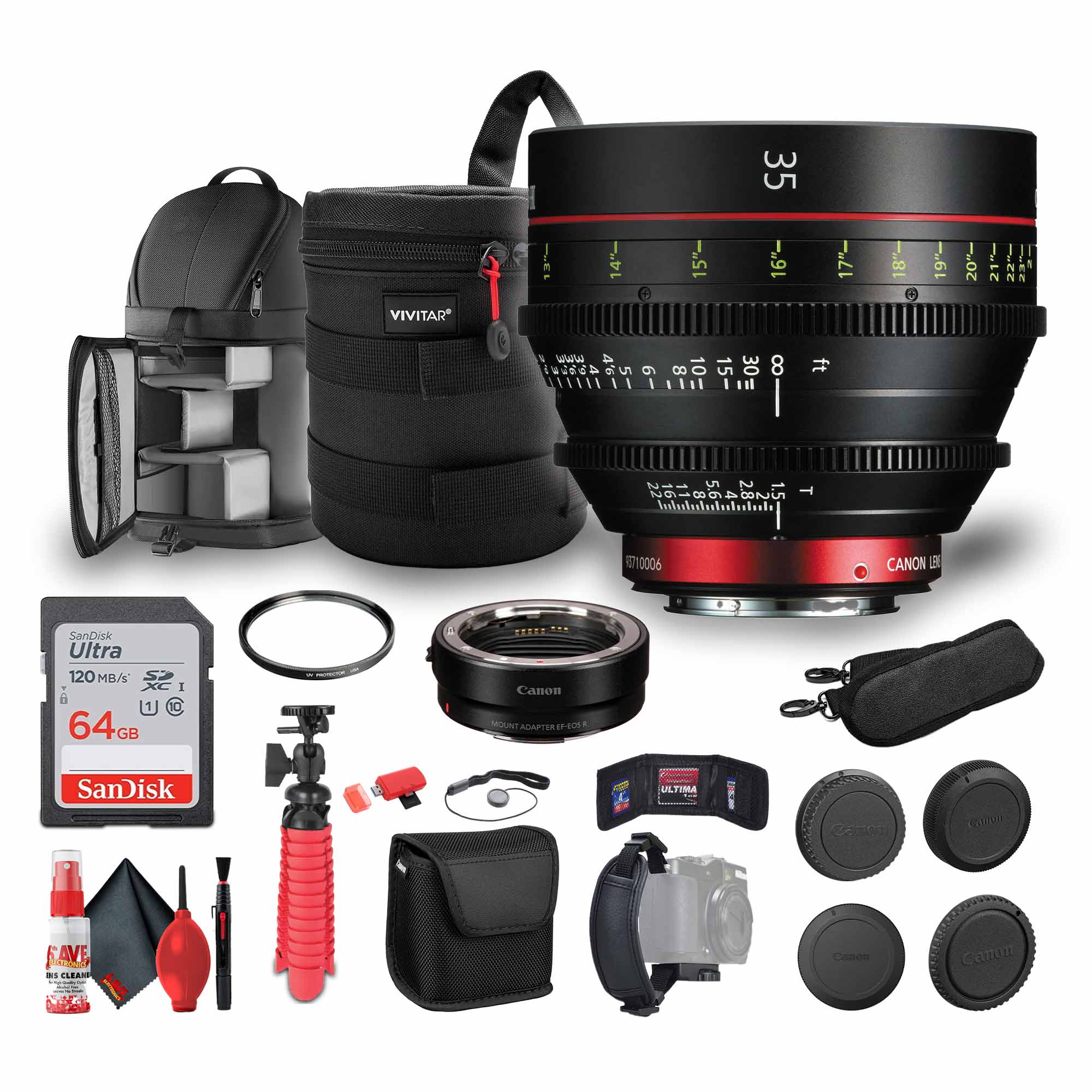 Кинообъектив Canon CN-E 35mm T1.5 Lf (крепление EF) + Адаптер для крепления EF-EOS R + Многое другое