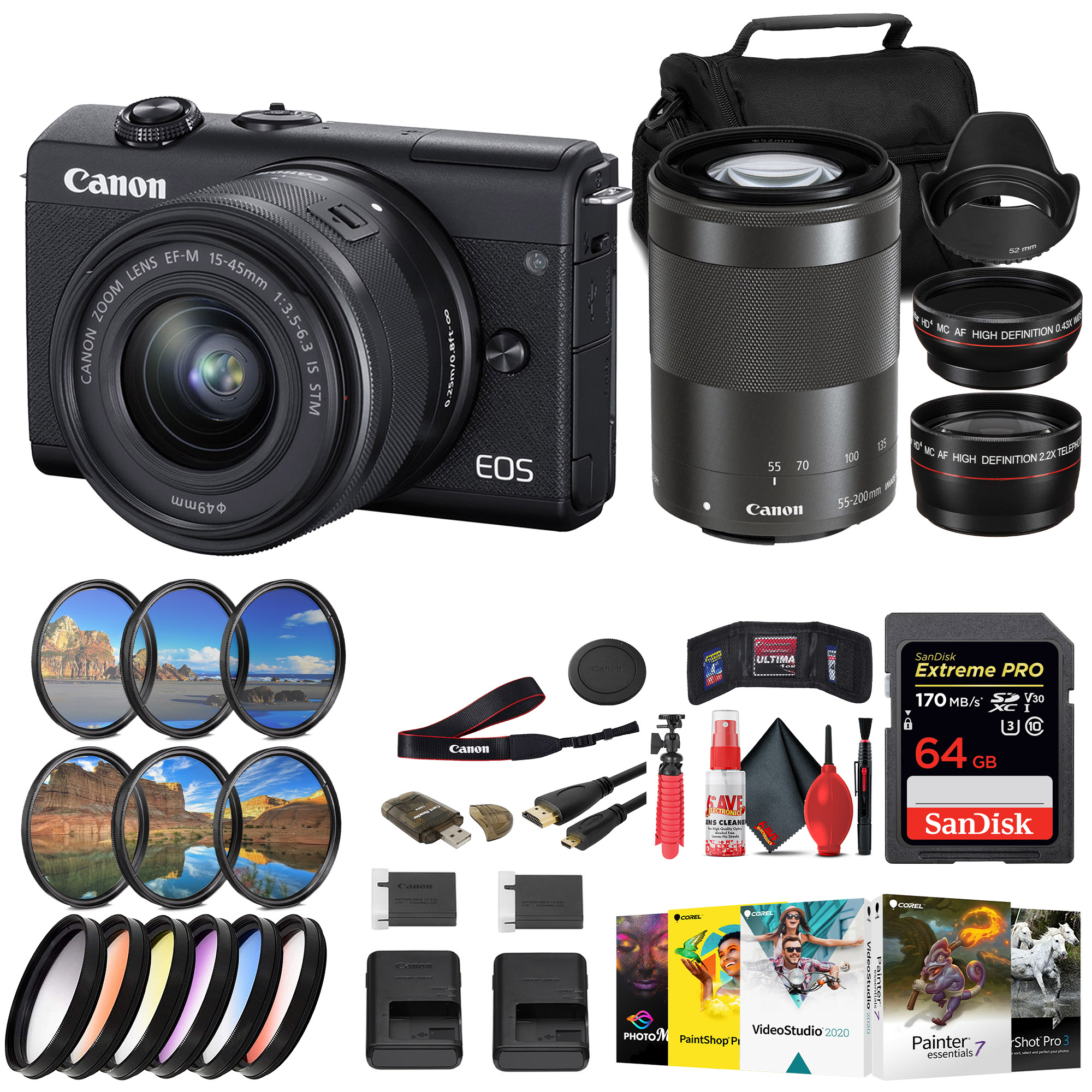 Canon EOS M200 Mirrorless Camera with 15-45mm and 55-200mm Lenses