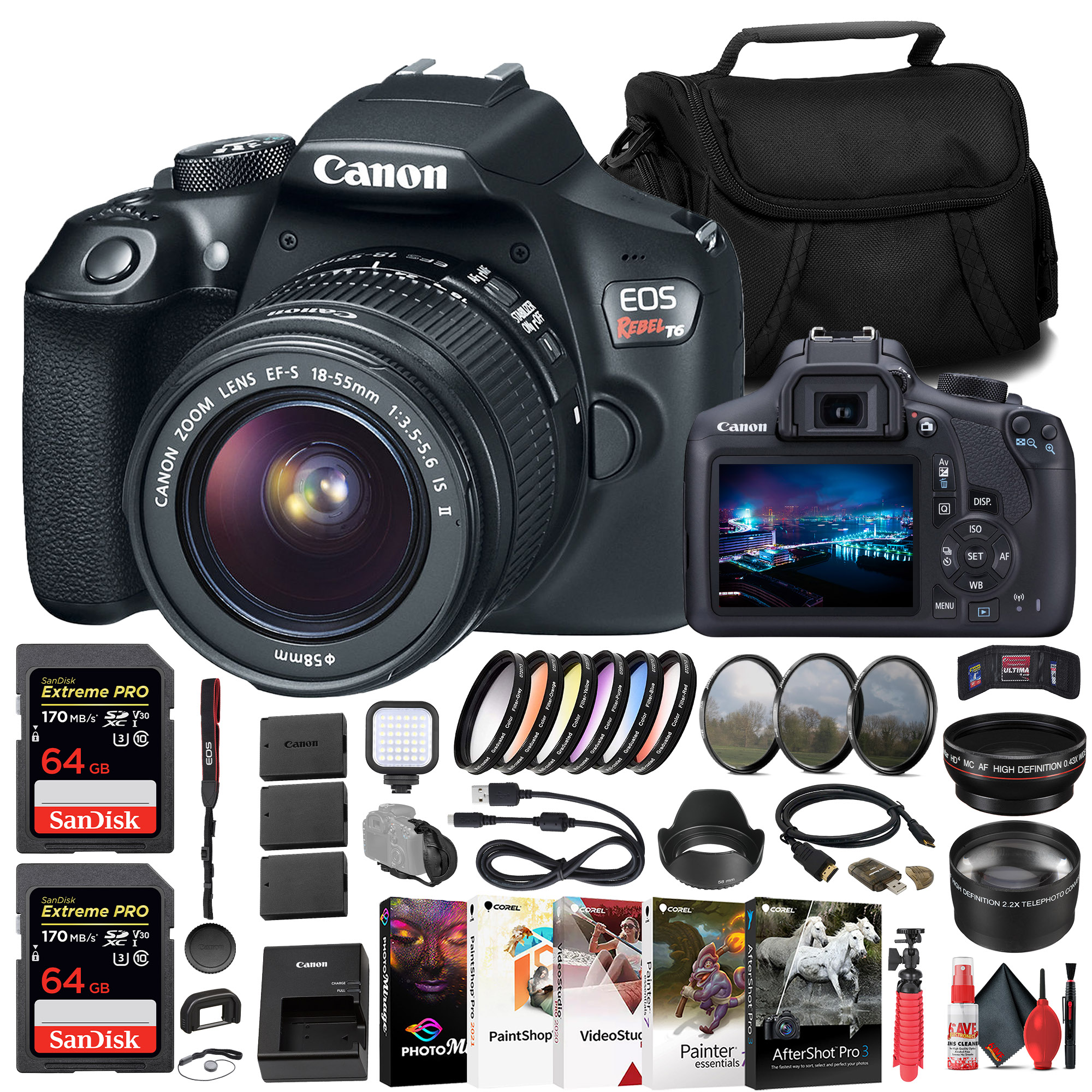 Canon EOS Rebel T6 DSLR Camera W/ 18-55mm Lens x 64GB Card