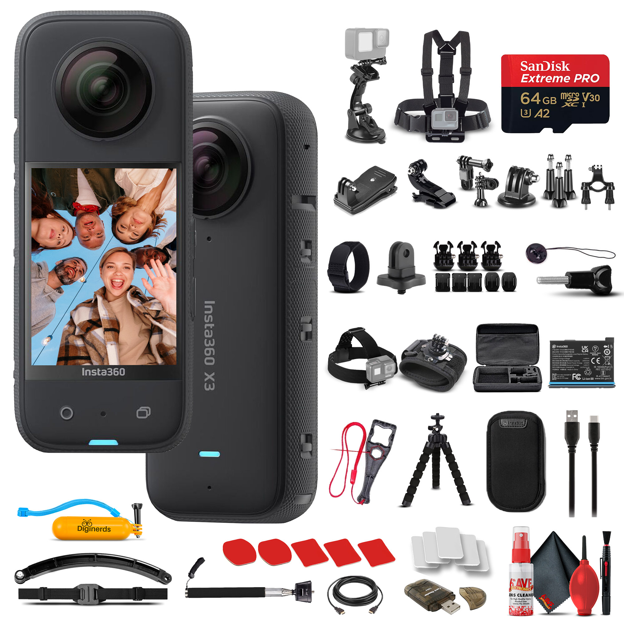 insta360 X3 - Waterproof 360 Action Camera with 1/2'' 48MP Sensors, 5.7K  HDR Video, 72MP Photo, 4K Single-Lens, 60fps Me Mode, 2.29''Touchscreen, AI