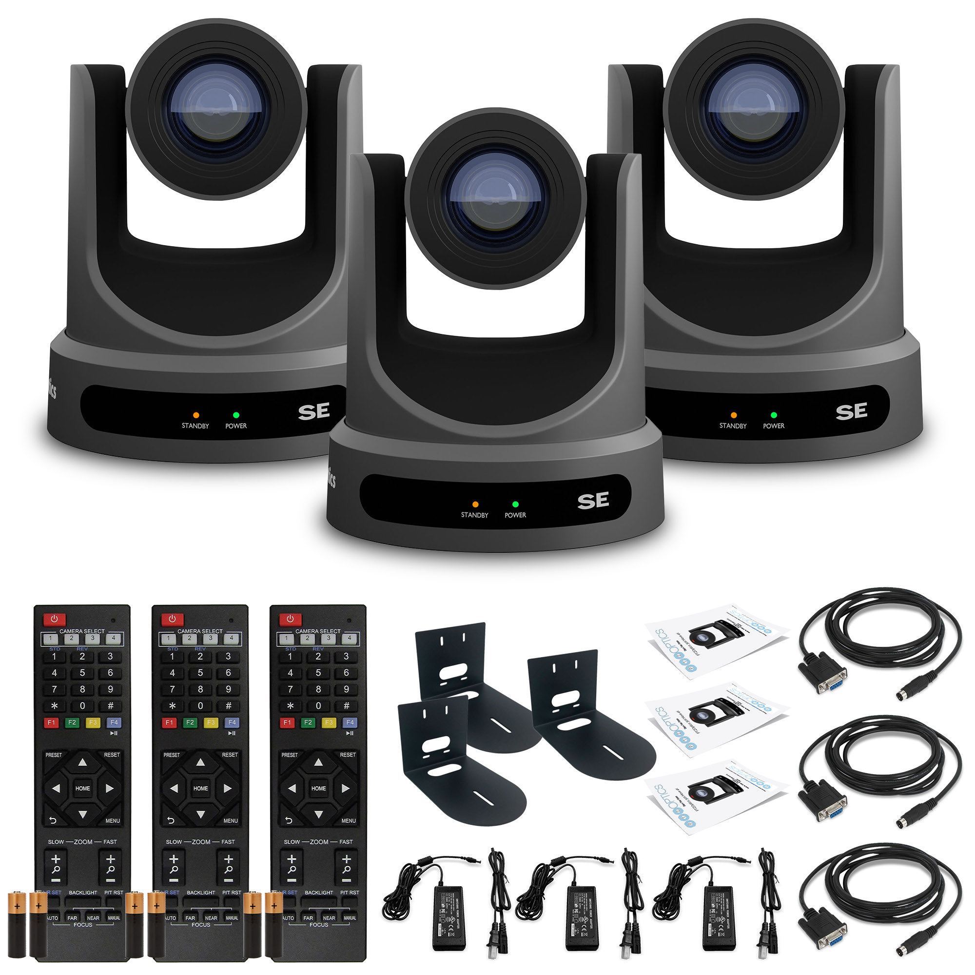 3 x PTZOptics Move SE PTZ Camera with Optical Zoom + 3 x Wall Mount